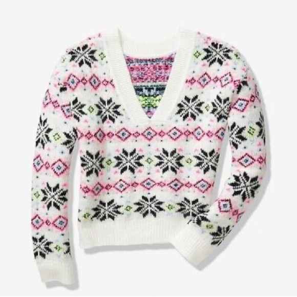 💕3 For$10💕 PINK Victoria's Secret V-Neck Sweater White Black - Picture 1 of 6
